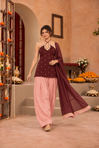 SHALINI WINE BLUSH PINK EMBELLISHED FARSHI SET
