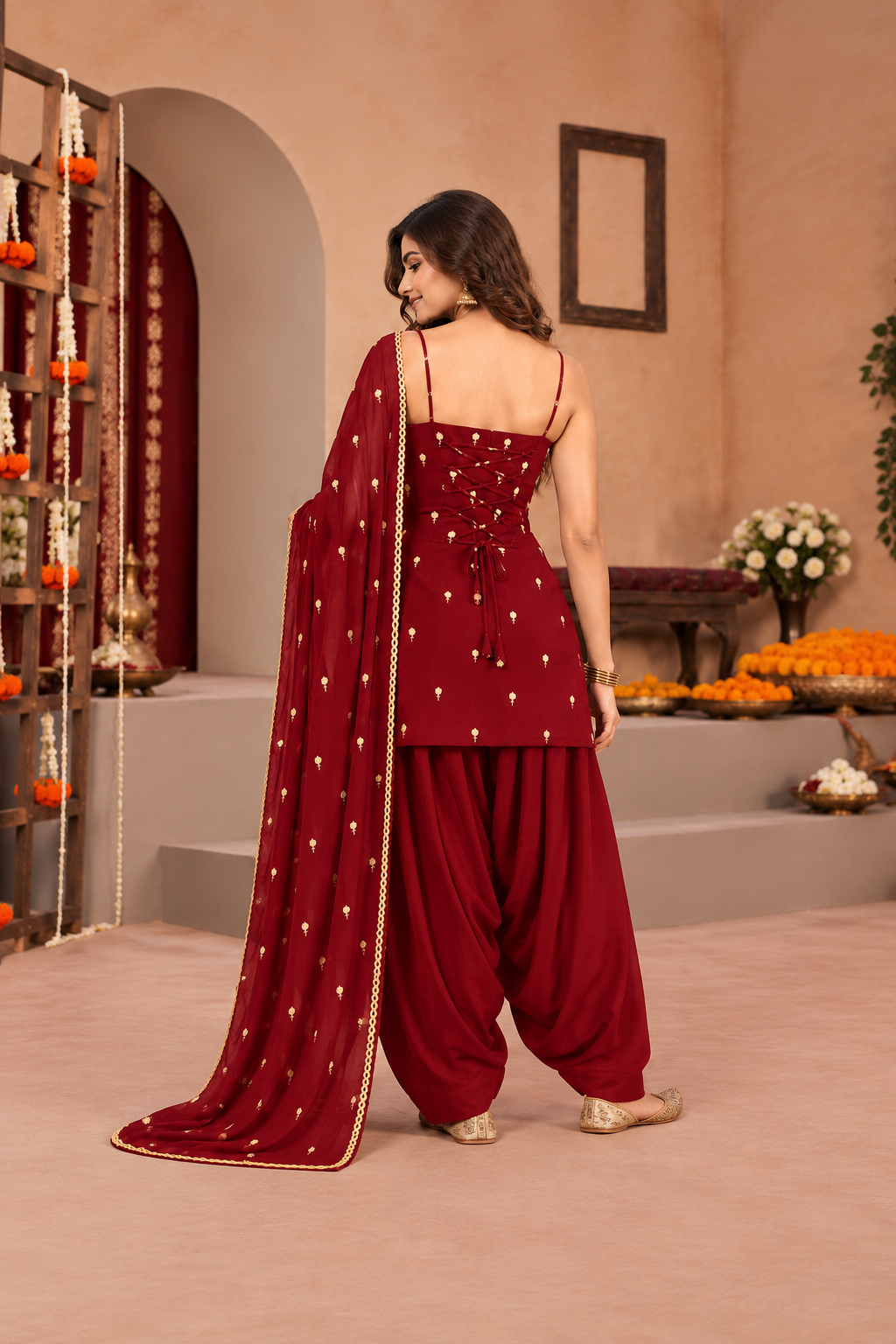 CHARU MAROON FESTIVE FARSHI SALWAR SET