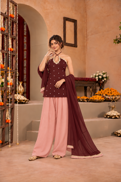 SHALINI WINE BLUSH PINK EMBELLISHED FARSHI SET