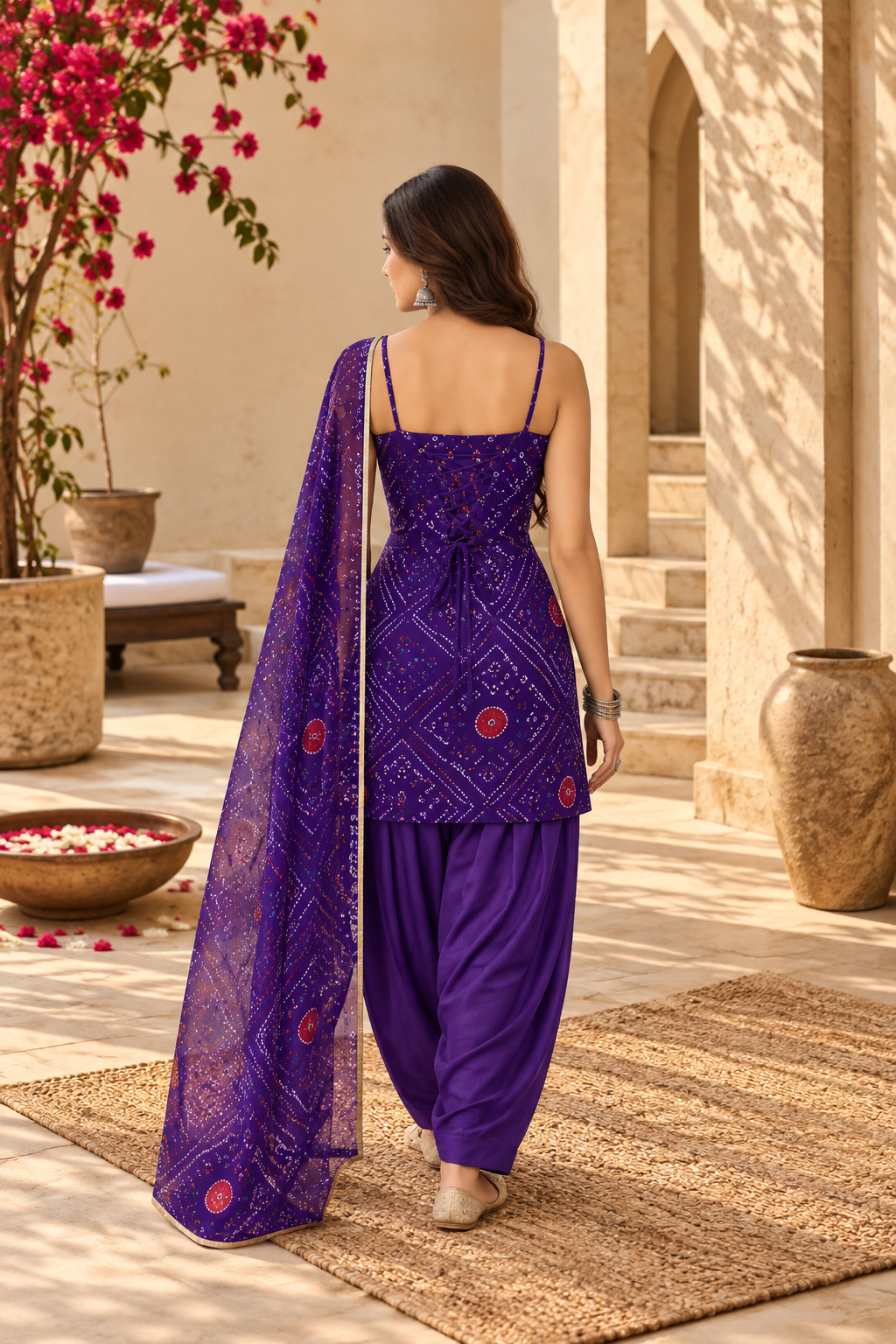FARHANA PURPLE BANDHEJ FARSHI SET