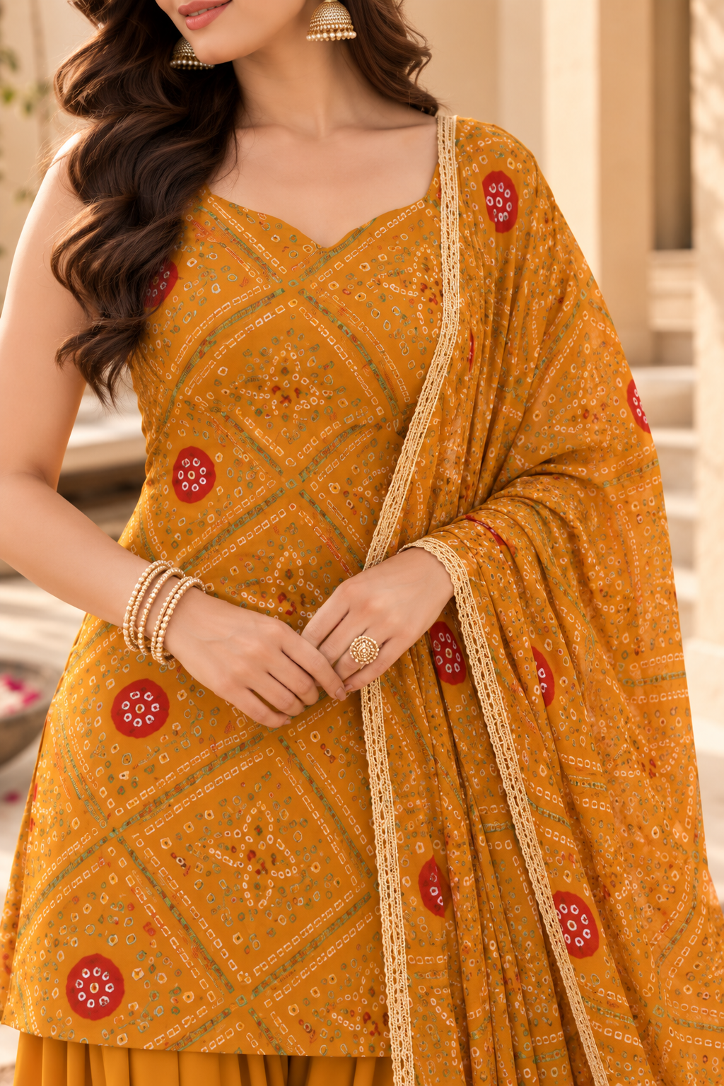CHHAYA YELLOW BANDHEJ FARSHI SET