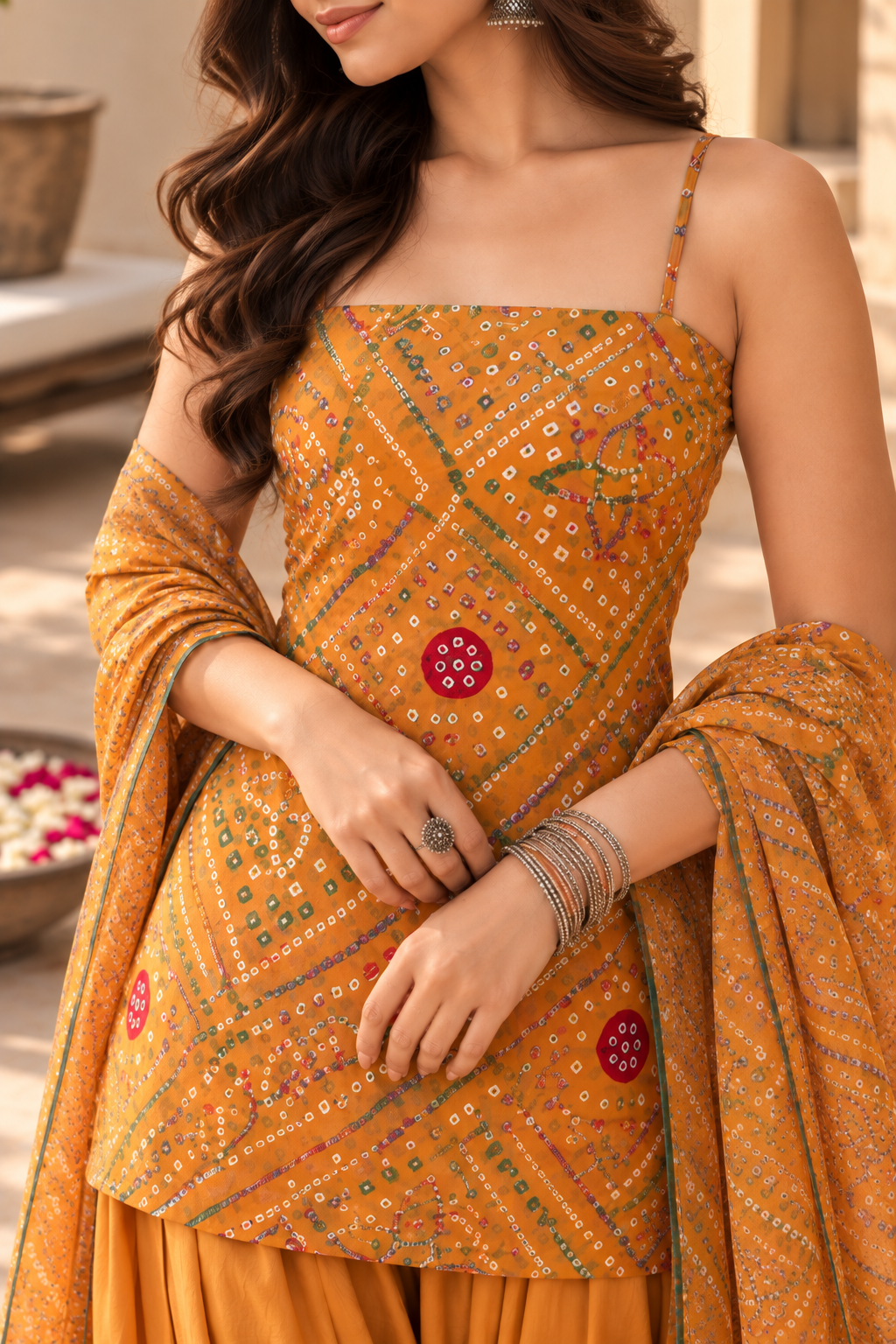 RENUKA YELLOW BANDHEJ FARSHI SET