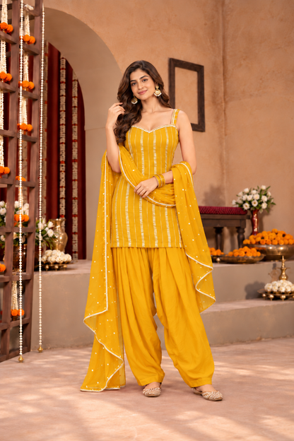 TANUJA LUREX FUSION YELLOW FARSHI SET