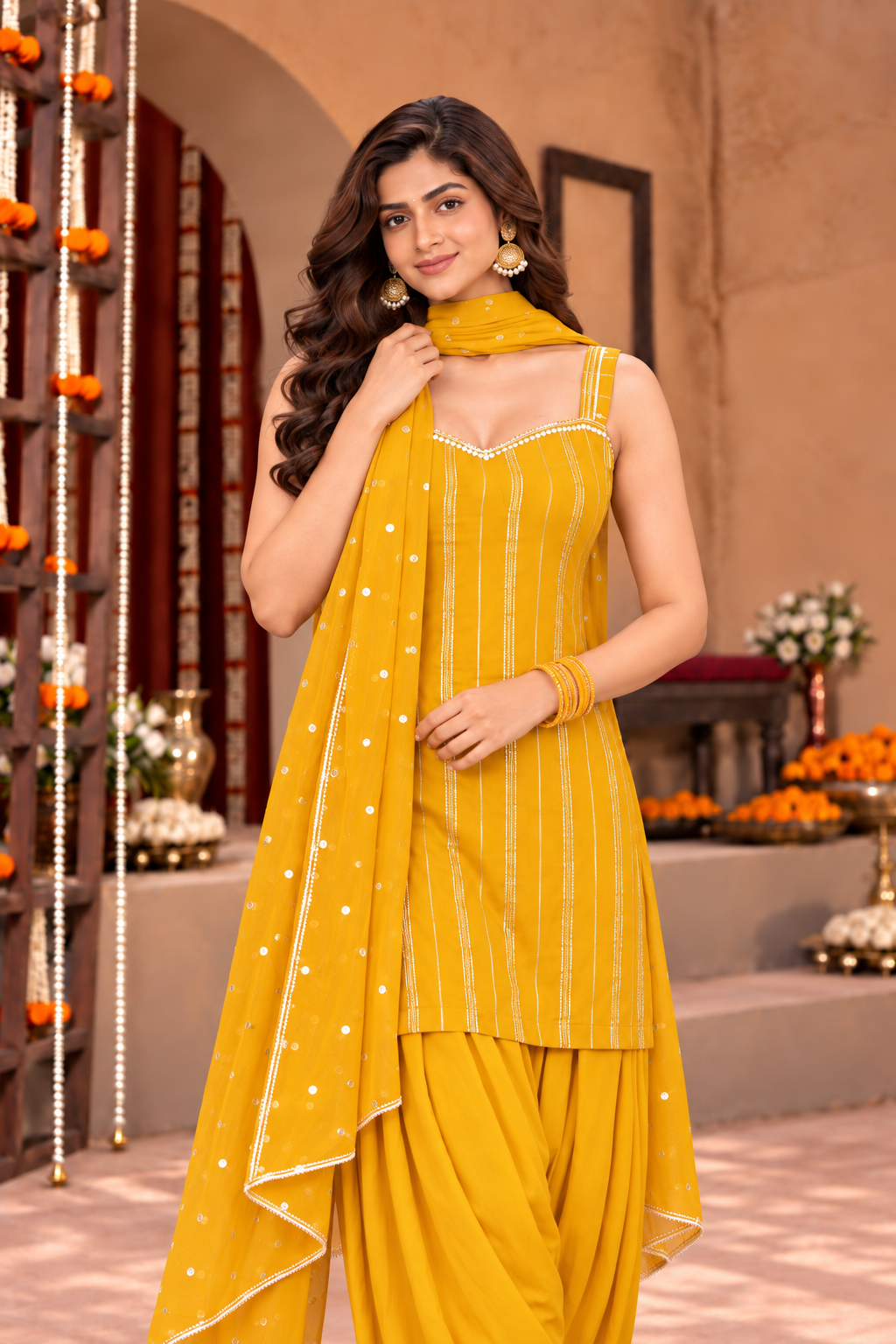 TANUJA LUREX FUSION YELLOW FARSHI SET