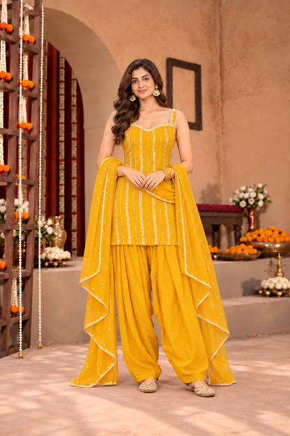 TANUJA LUREX FUSION YELLOW FARSHI SET