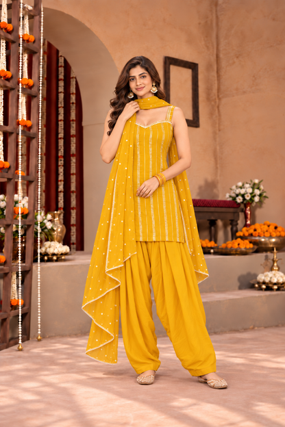 TANUJA LUREX FUSION YELLOW FARSHI SET