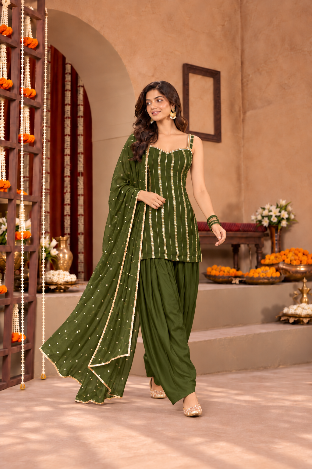 DIPIKA LUREX FUSION GREEN FARSHI SET