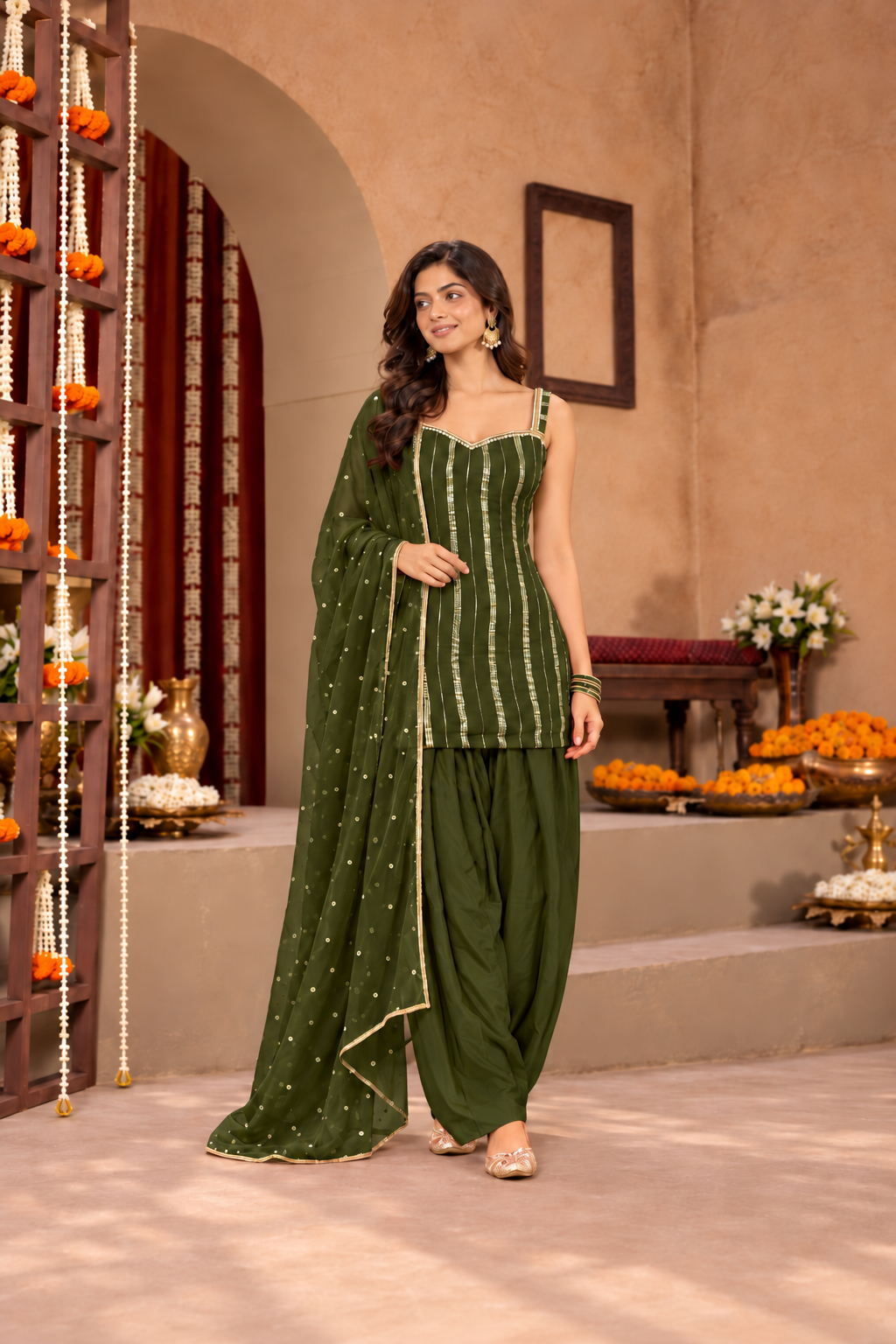 DIPIKA LUREX FUSION GREEN FARSHI SET