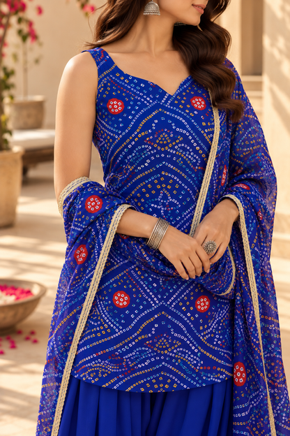 DIKSHA BLUE BANDHEJ FARSHI SET
