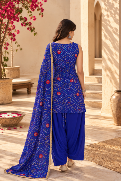 DIKSHA BLUE BANDHEJ FARSHI SET