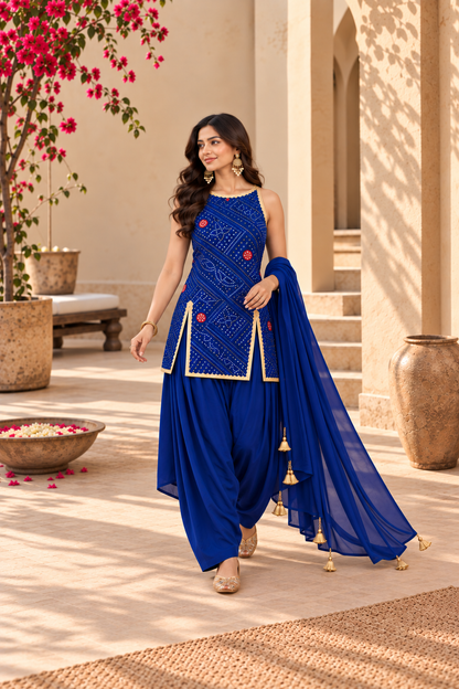 PRERNA BLUE BANDHEJ FARSHI SET