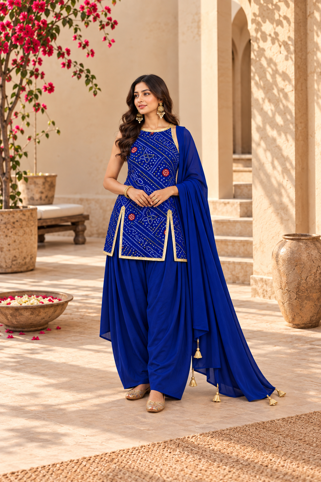 PRERNA BLUE BANDHEJ FARSHI SET