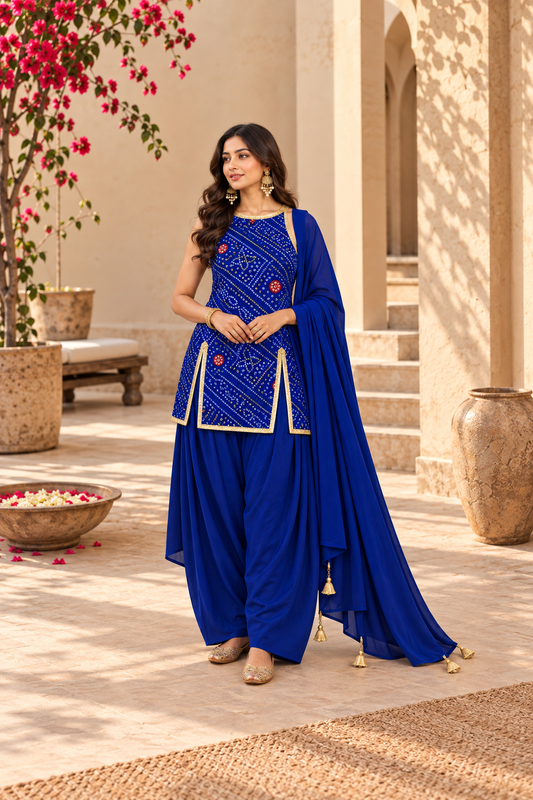PRERNA BLUE BANDHEJ FARSHI SET