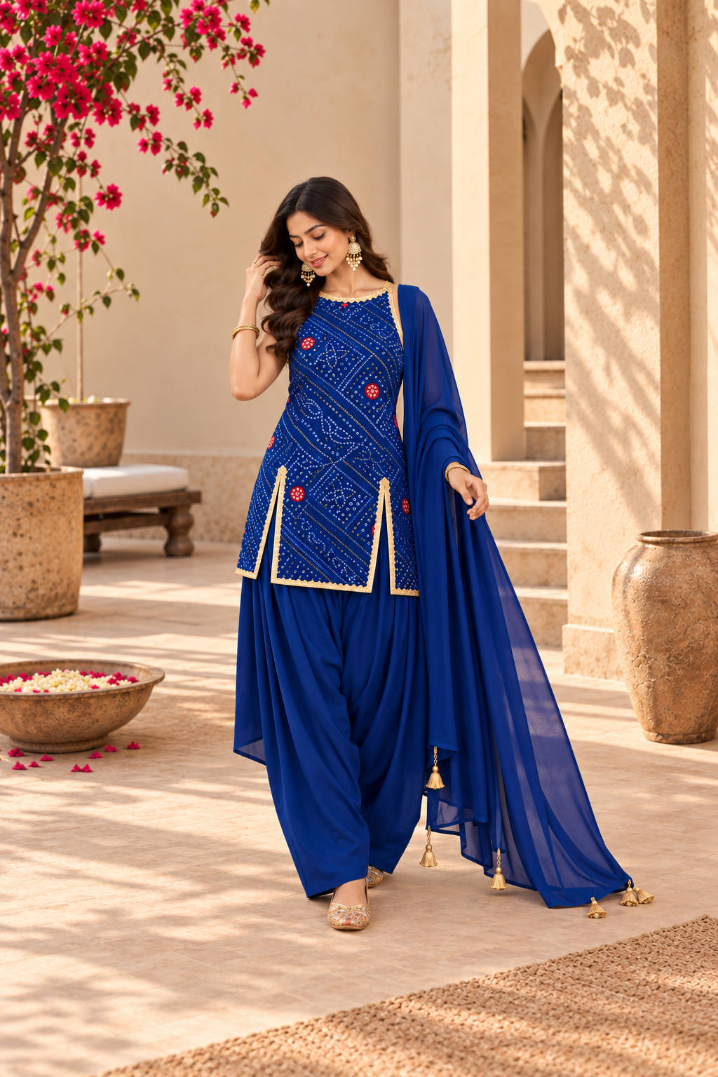 PRERNA BLUE BANDHEJ FARSHI SET