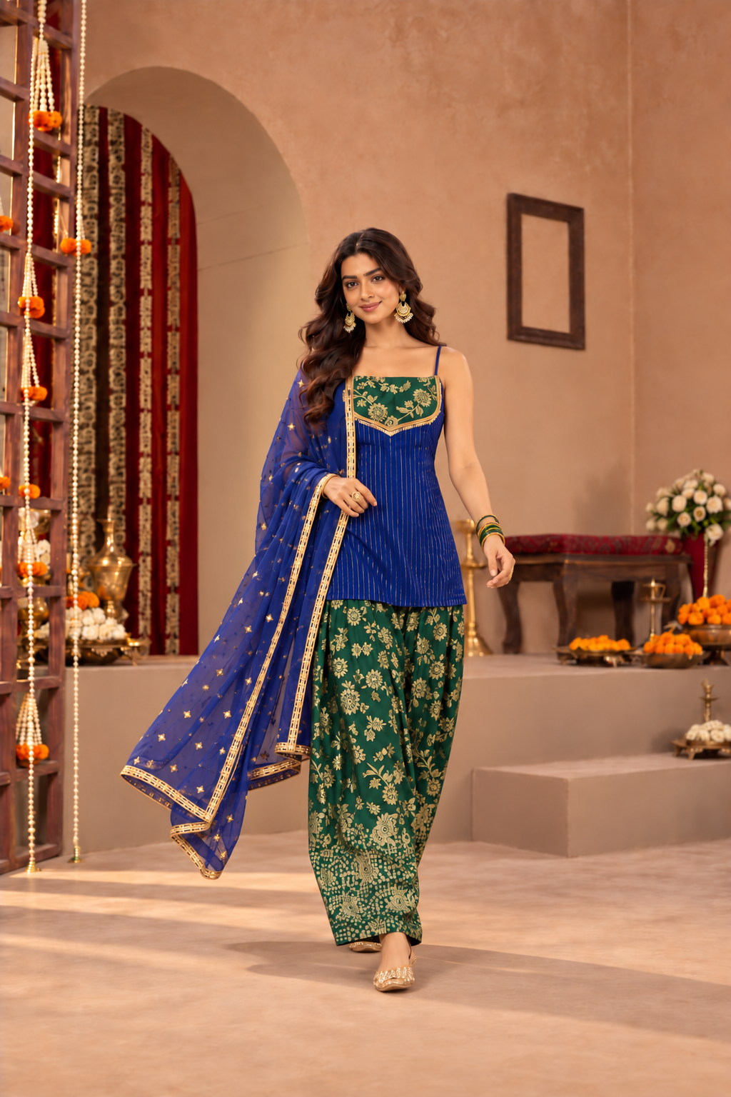 NEELAM BROCADE COLOR BLOCK FARSHI SET
