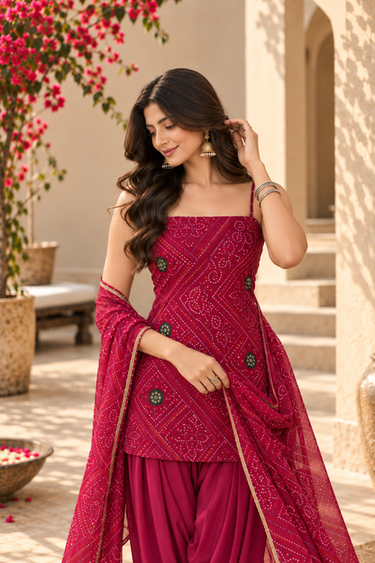 SEERAT PINK BANDHEJ FARSHI SET