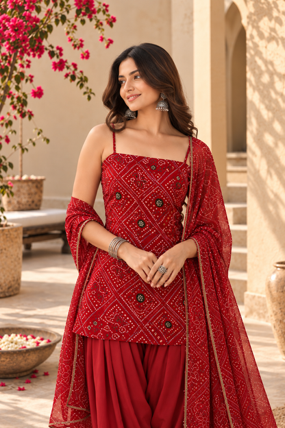 JONITA RED BANDHEJ FARSHI SET