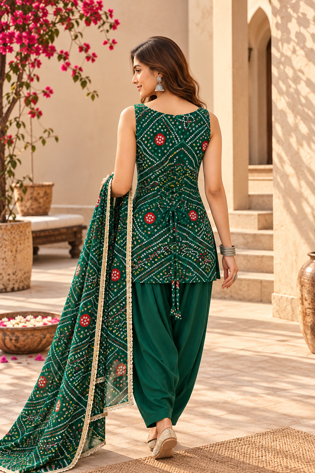 HANSIKA GREEN BANDHEJ FARSHI SET