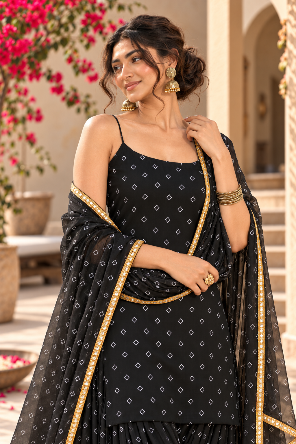 ANYRA BLACK BANDHEJ FARSHI SET