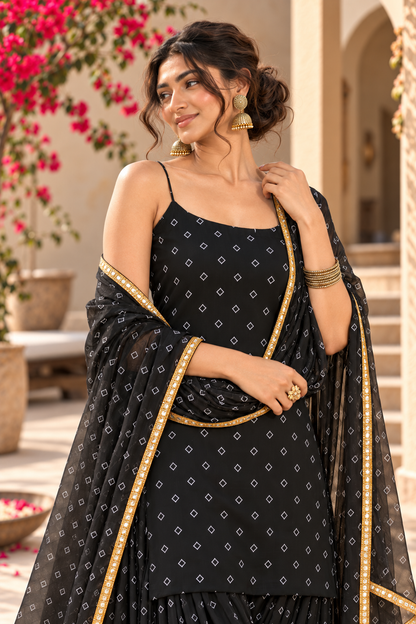 ANYRA BLACK BANDHEJ FARSHI SET