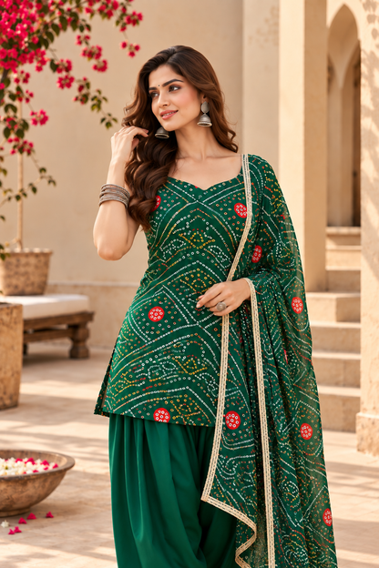 HANSIKA GREEN BANDHEJ FARSHI SET