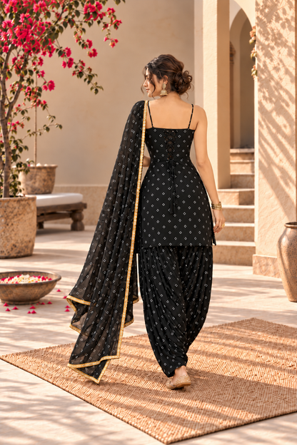 ANYRA BLACK BANDHEJ FARSHI SET