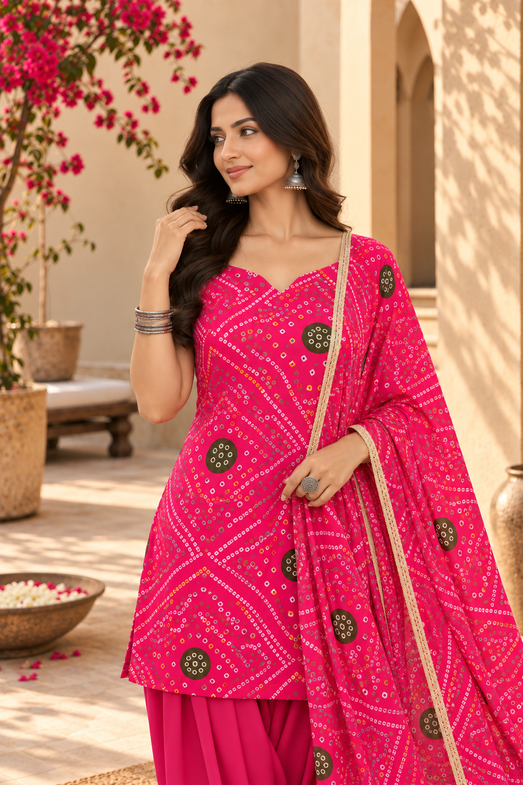BHUVI PINK BANDHEJ FARSHI SET