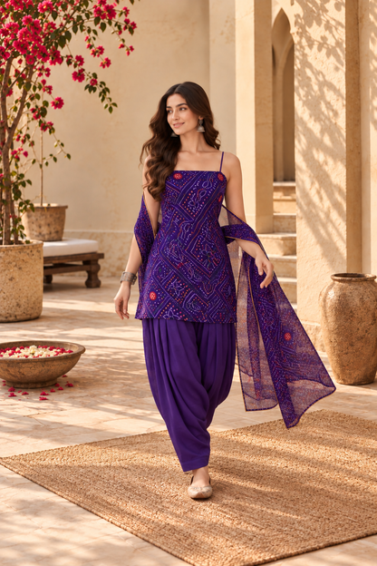 FARHANA PURPLE BANDHEJ FARSHI SET