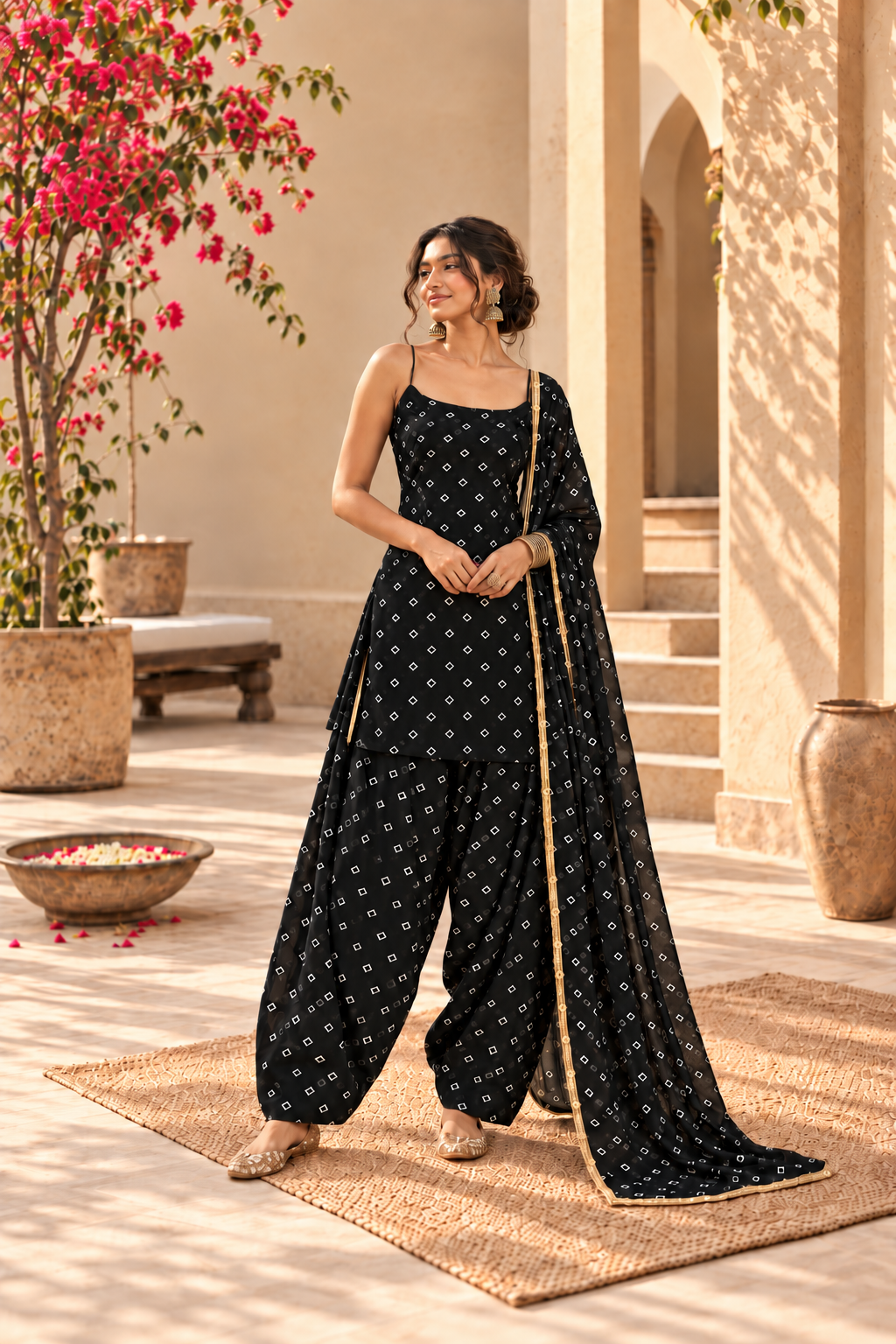 ANYRA BLACK BANDHEJ FARSHI SET