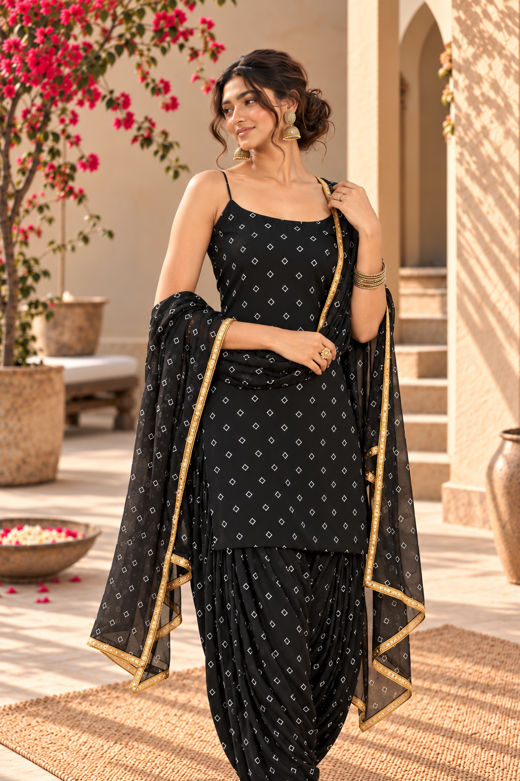 ANYRA BLACK BANDHEJ FARSHI SET