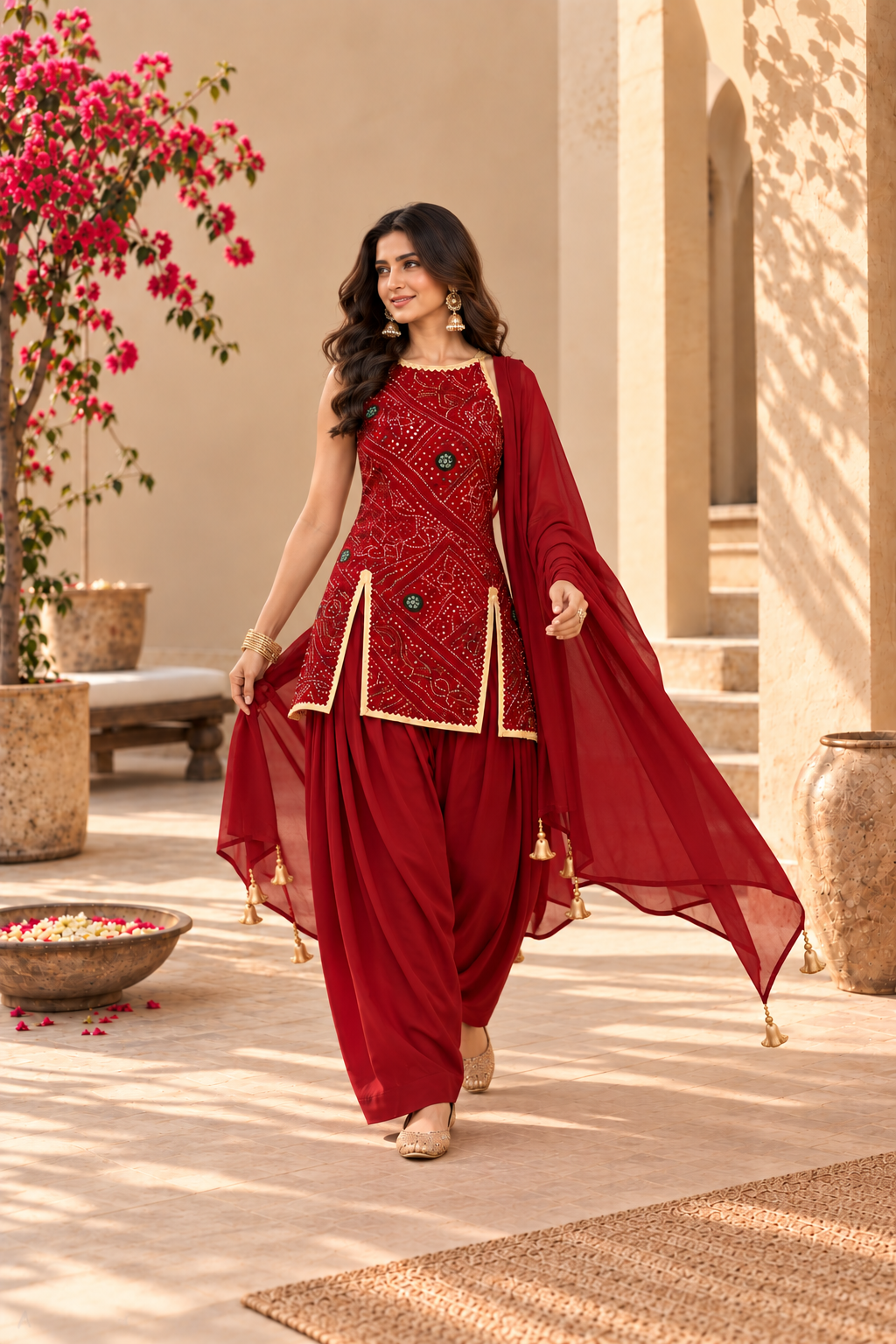 AYUSHI RED BANDHEJ FARSHI SET