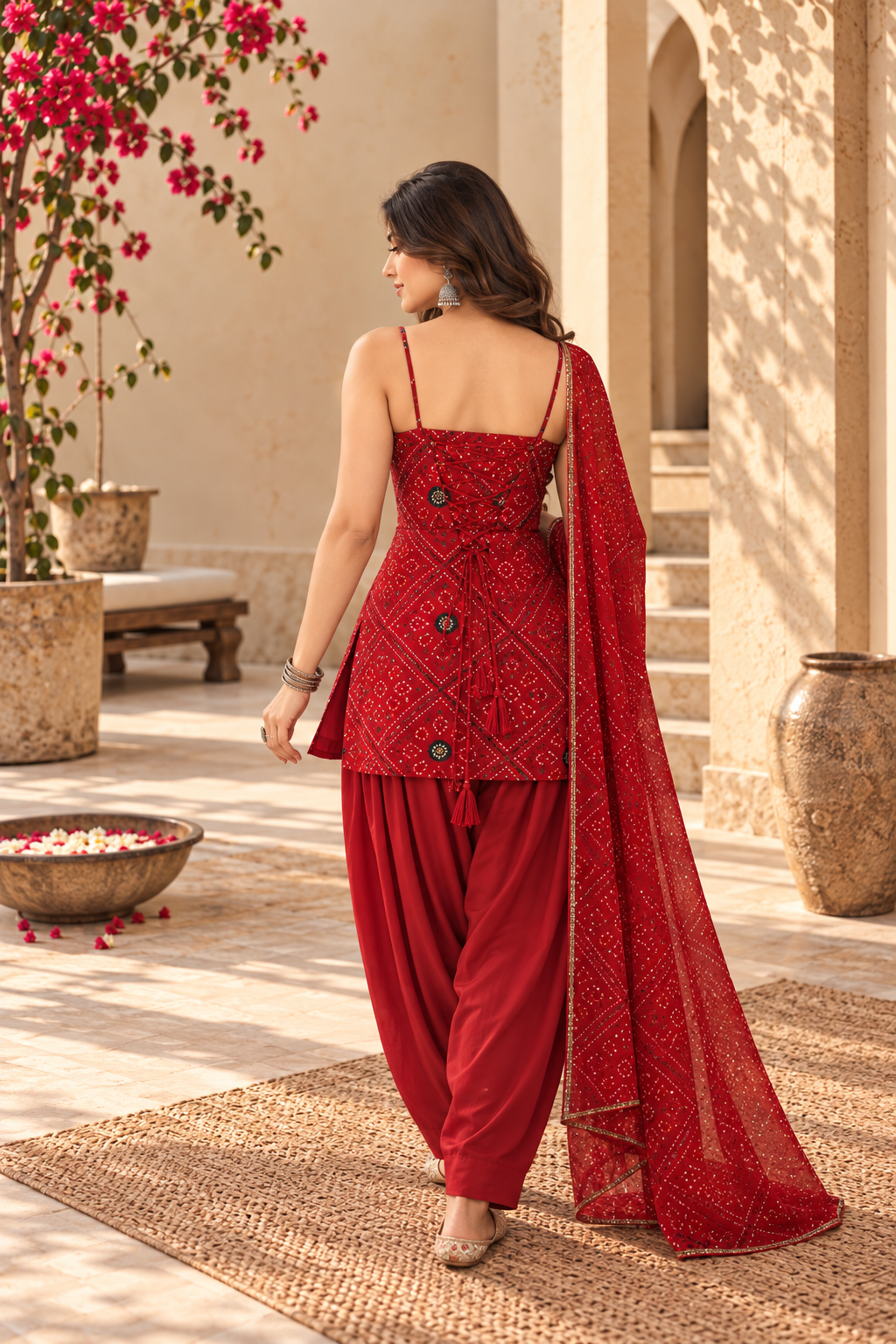 JONITA RED BANDHEJ FARSHI SET