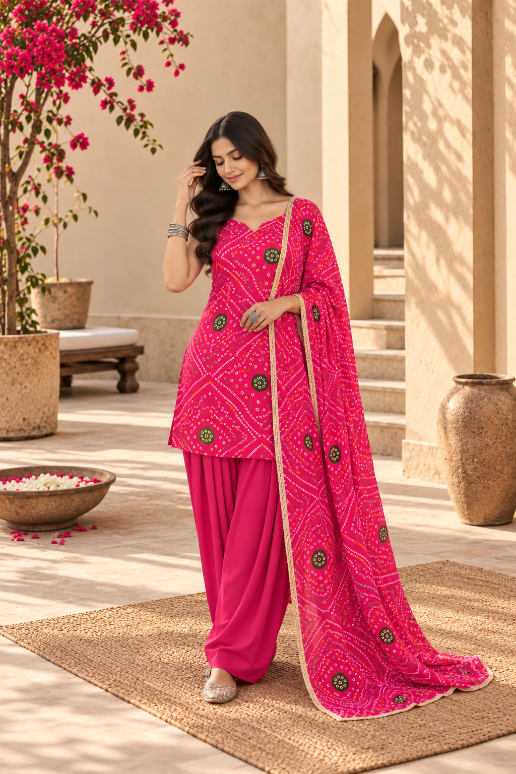 BHUVI PINK BANDHEJ FARSHI SET