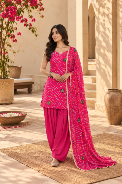 BHUVI PINK BANDHEJ FARSHI SET