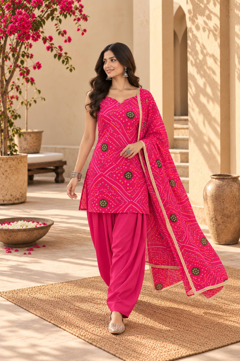 BHUVI PINK BANDHEJ FARSHI SET
