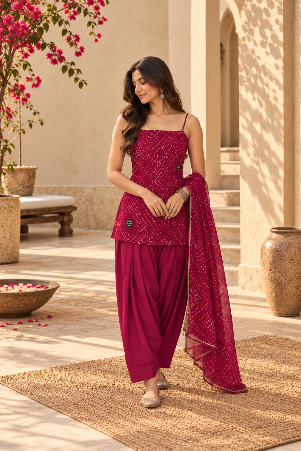 SEERAT PINK BANDHEJ FARSHI SET