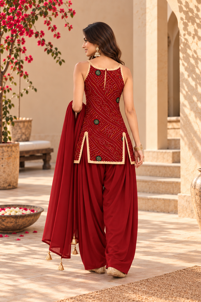 AYUSHI RED BANDHEJ FARSHI SET