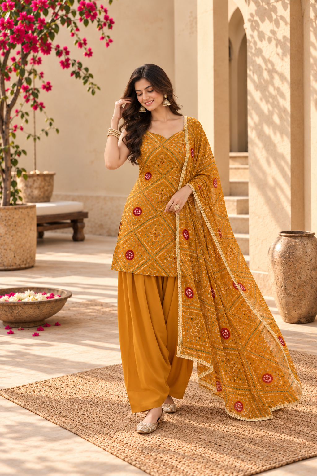 CHHAYA YELLOW BANDHEJ FARSHI SET