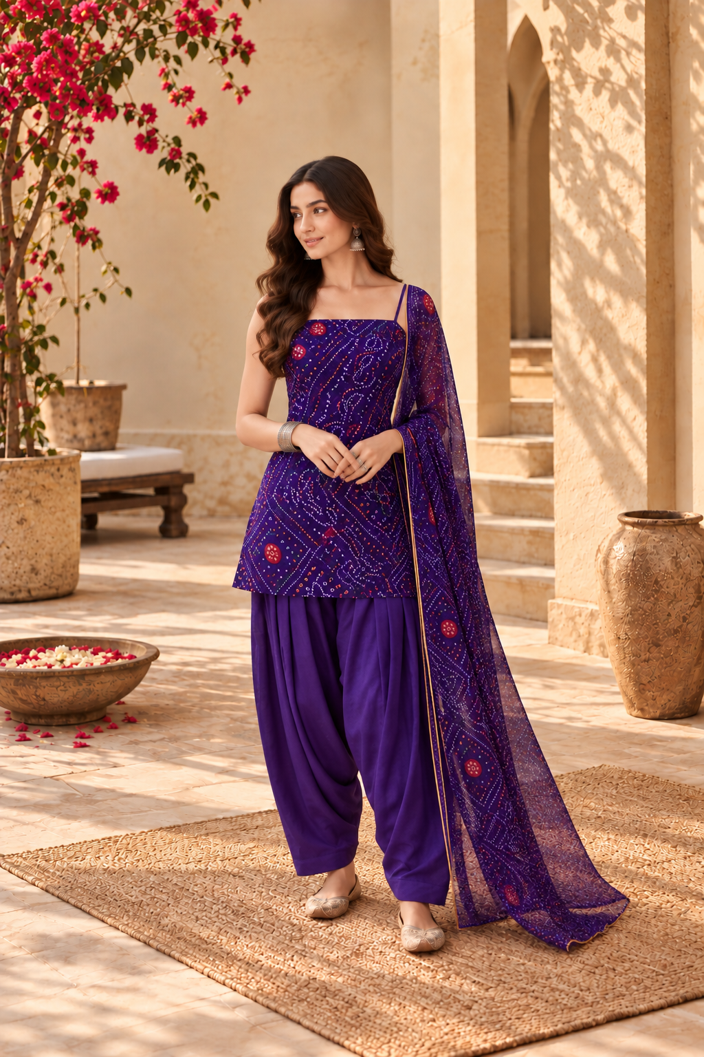 FARHANA PURPLE BANDHEJ FARSHI SET