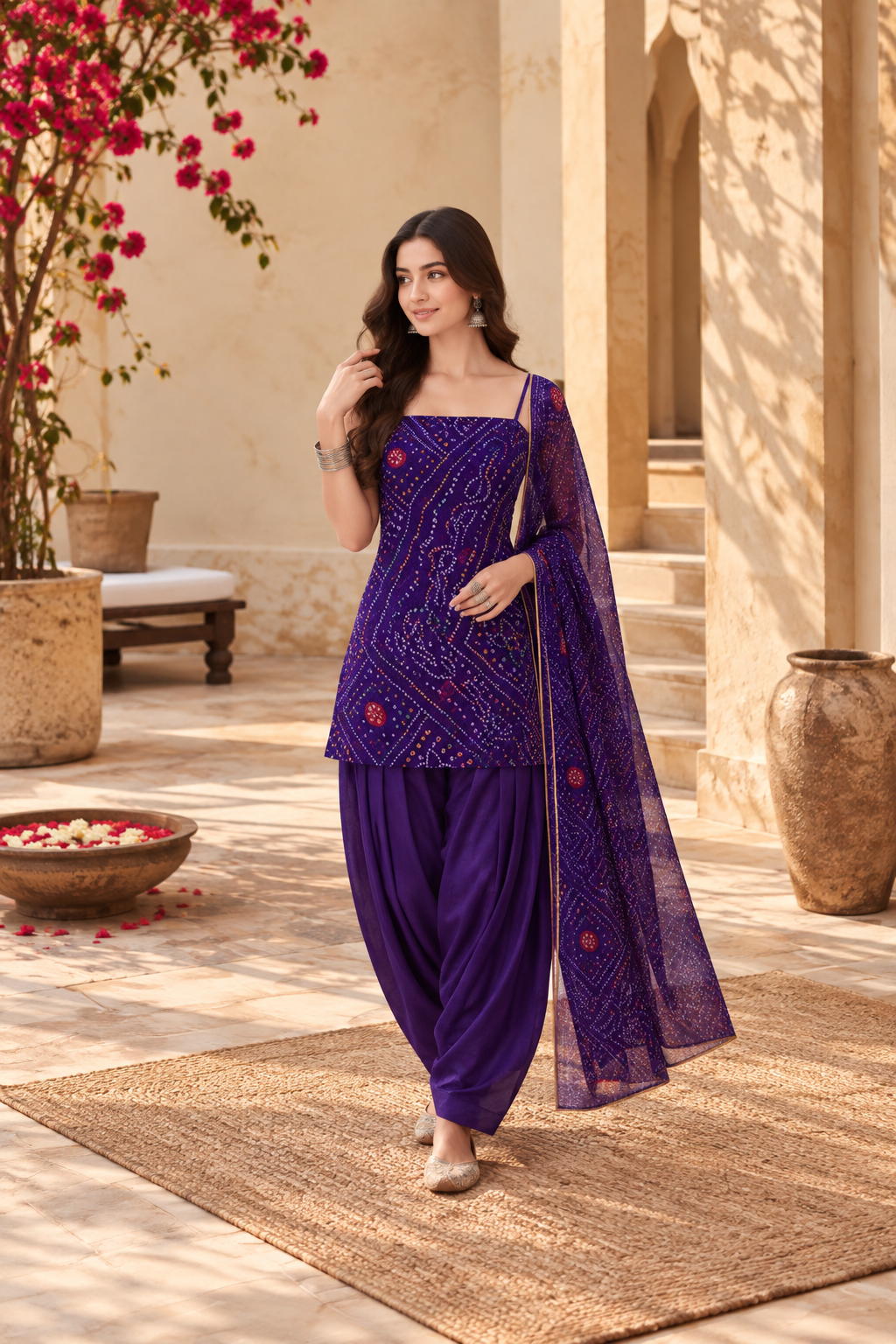 FARHANA PURPLE BANDHEJ FARSHI SET
