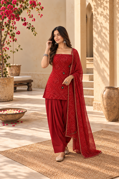 JONITA RED BANDHEJ FARSHI SET