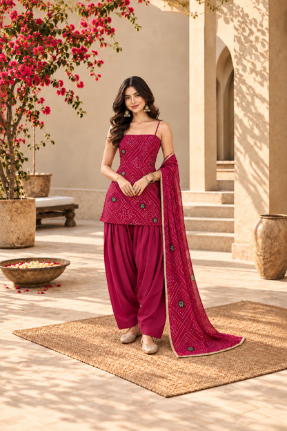SEERAT PINK BANDHEJ FARSHI SET