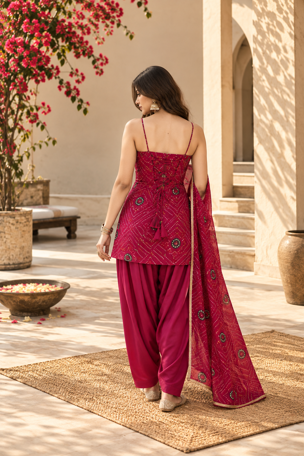 SEERAT PINK BANDHEJ FARSHI SET