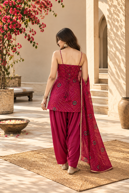 SEERAT PINK BANDHEJ FARSHI SET