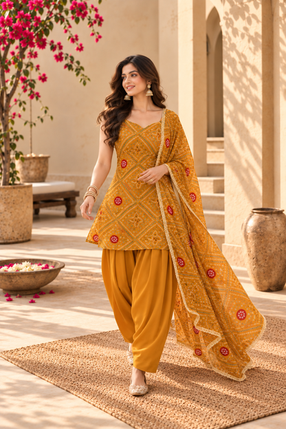 CHHAYA YELLOW BANDHEJ FARSHI SET