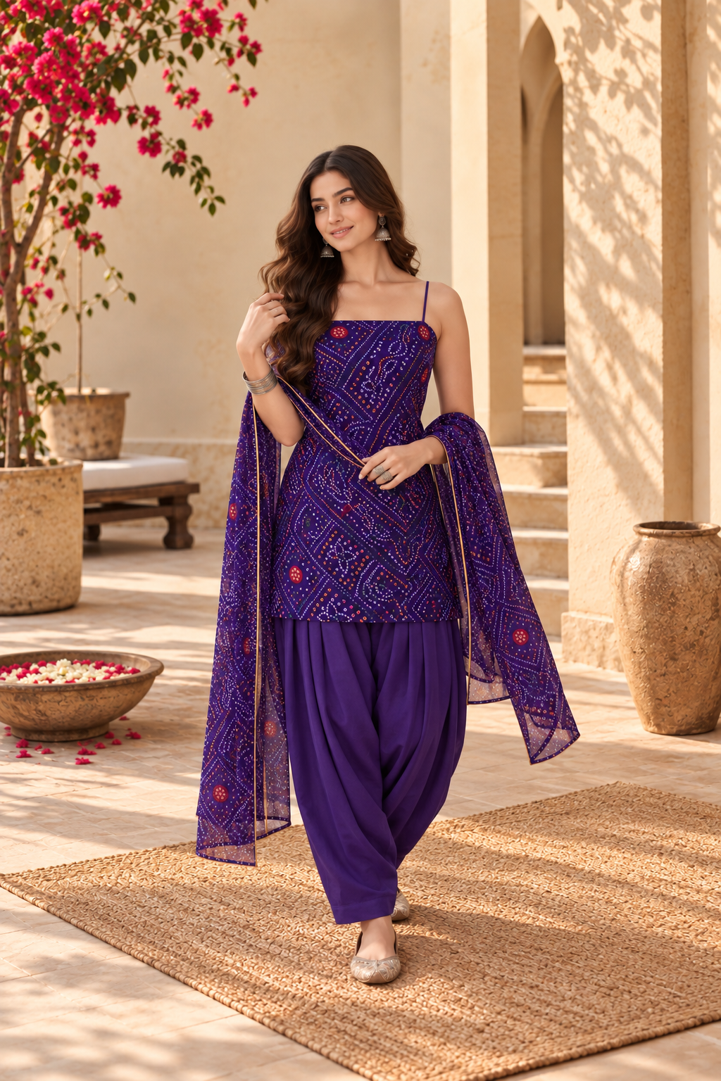 FARHANA PURPLE BANDHEJ FARSHI SET