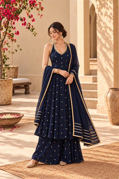 AARTHA NAVY BLUE HALTER NECK ANARKALI SET