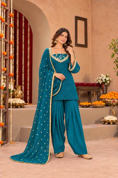 KANCHI LUREX FUSION TEAL FARSHI SET