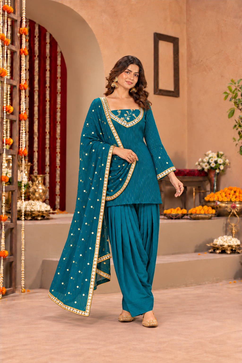 KANCHI LUREX FUSION TEAL FARSHI SET