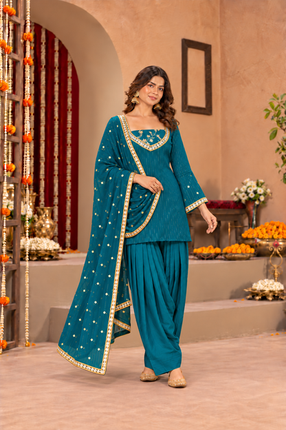 KANCHI LUREX FUSION TEAL FARSHI SET